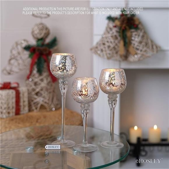 Set of 3 Crackle Metallic Glass Tealight Holders - 12 Inch, 10 Inch,9 Inch Ideal - Picture 7 of 7